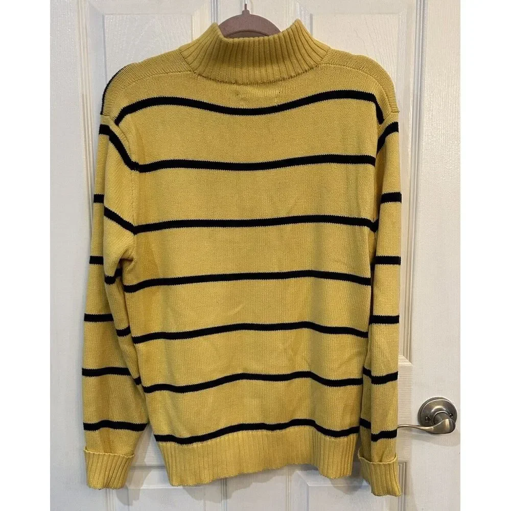 Polo Ralph Lauren Sweater SMALL  Yellow‎ Blue Striped 1/4 Zip Pullover